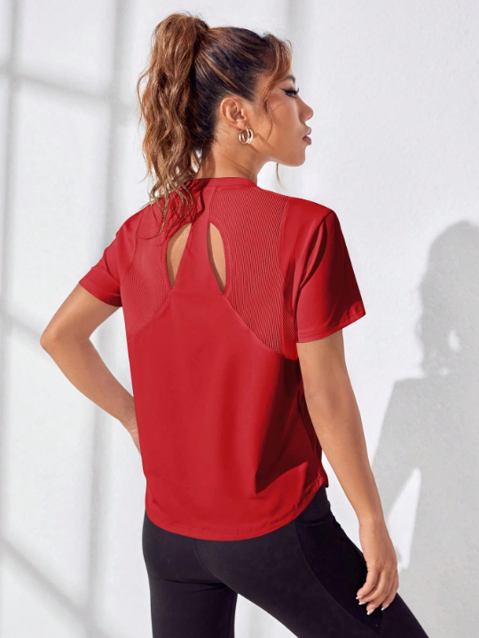 Running Patchwork Mesh Hollow Out Sport T-shirt