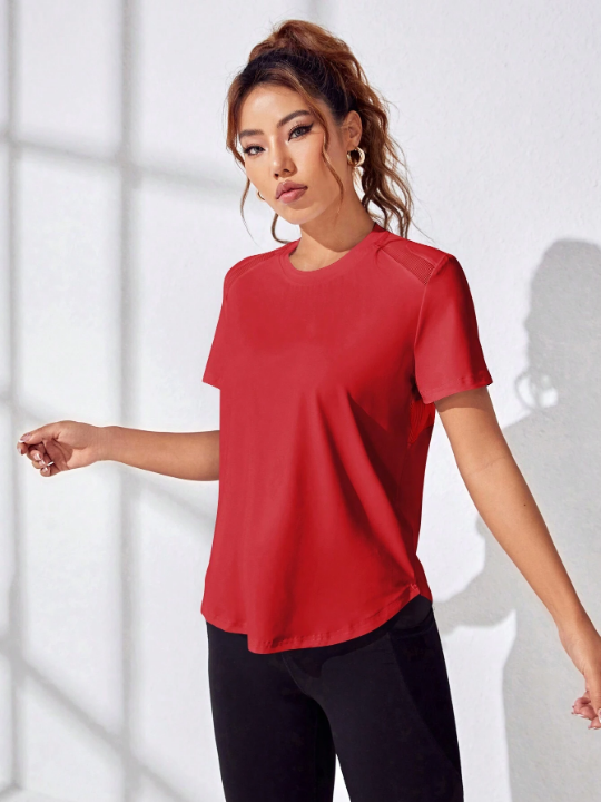 Running Patchwork Mesh Hollow Out Sport T-shirt