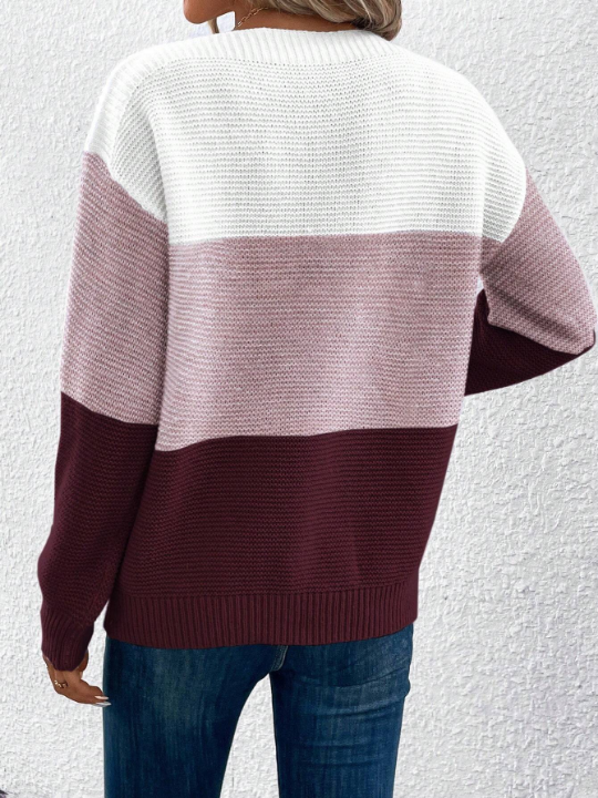 Color Block Drop Shoulder Sweater