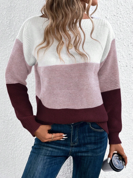 Color Block Drop Shoulder Sweater