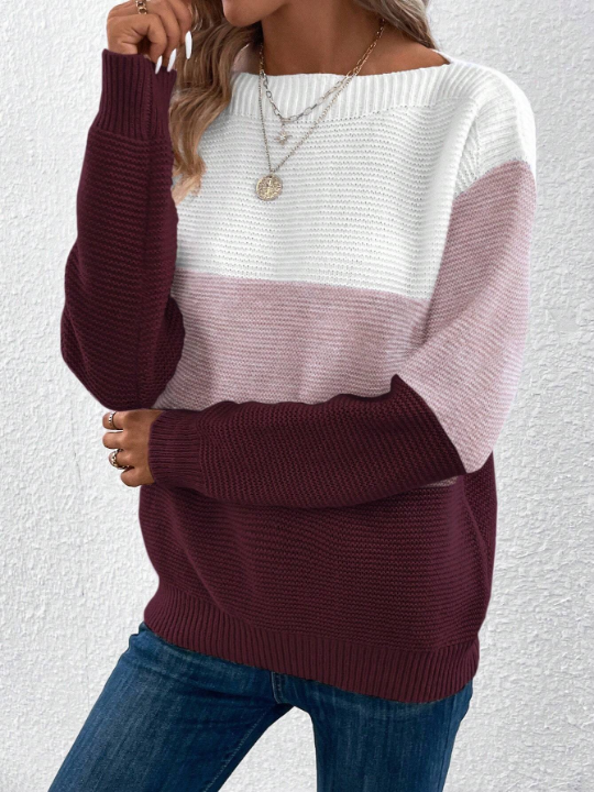 Color Block Drop Shoulder Sweater