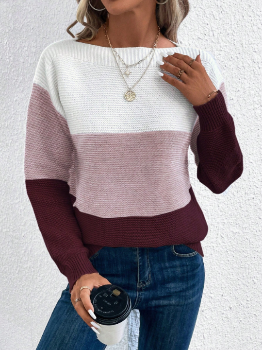 Color Block Drop Shoulder Sweater