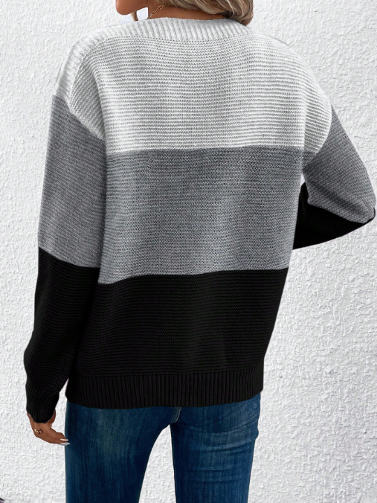 Color Contrast Drop-shoulder Sweater