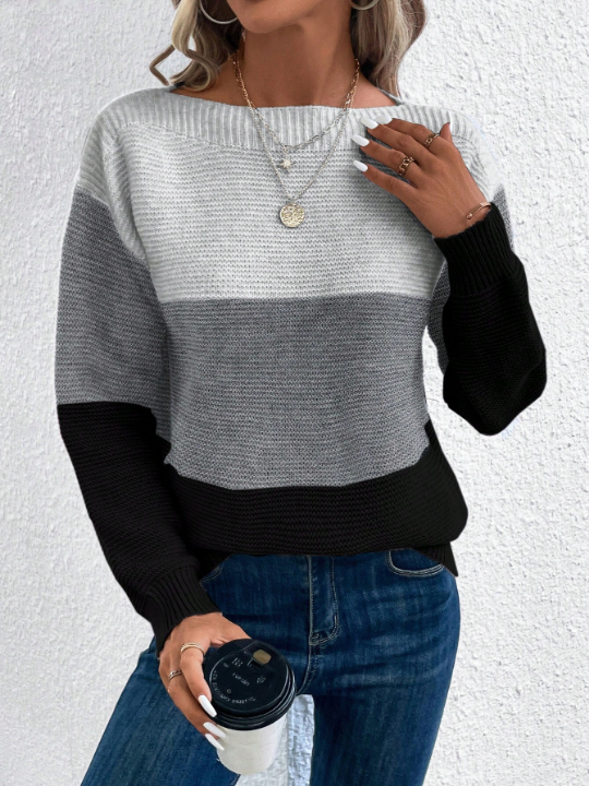 Color Contrast Drop-shoulder Sweater