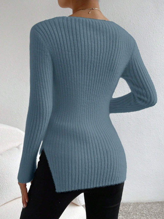 Frenchy Ladies' Ribbed Knit Long Sleeve Sweater