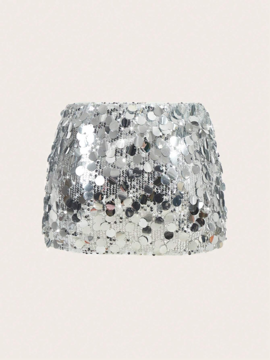 ICON Silver Low Rise Sequin Decor Bodycon Mini Skirt