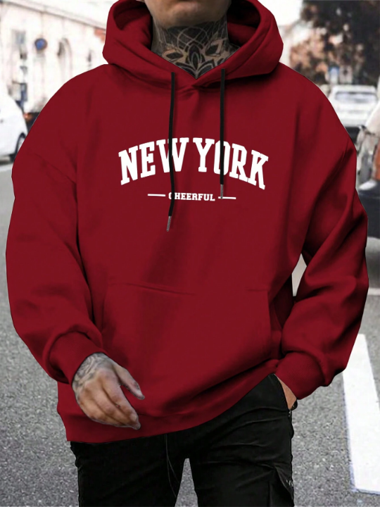 Manfinity Sporsity Men's Letter Printed Drawstring Hoodie