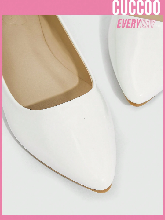 Cuccoo Everyday Collection Elegant White Ballet Shoes For Women, Point Toe Slip On Flats