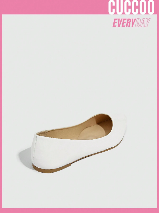 Cuccoo Everyday Collection Elegant White Ballet Shoes For Women, Point Toe Slip On Flats