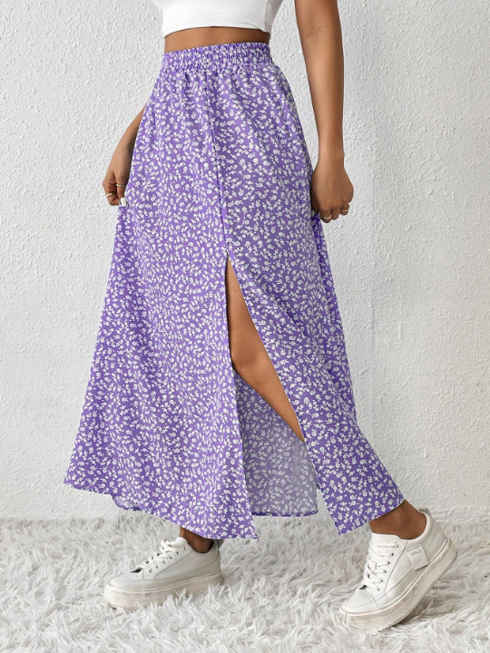 PETITE Women's Floral Print High Slit Skirt