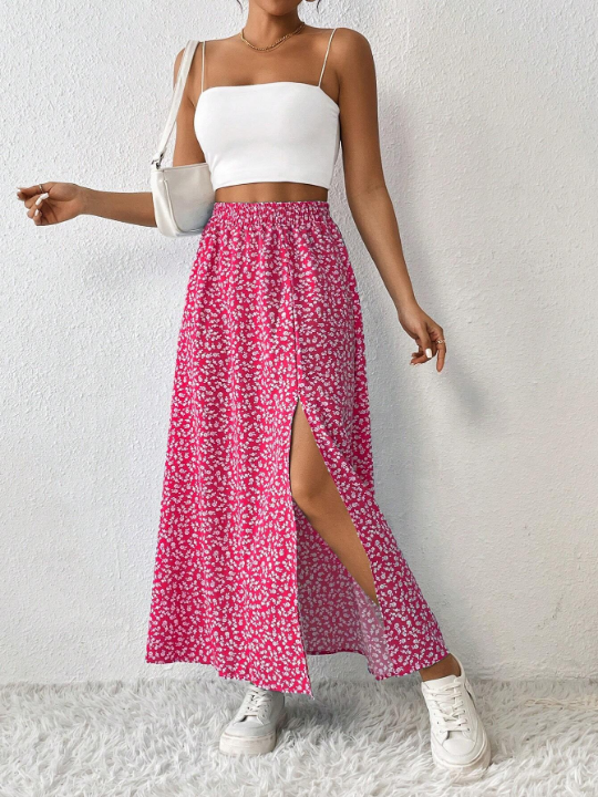 PETITE Women's High Slit Floral Print Skirt