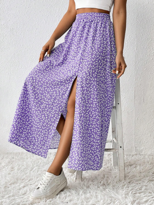 PETITE Women's Floral Print High Slit Skirt