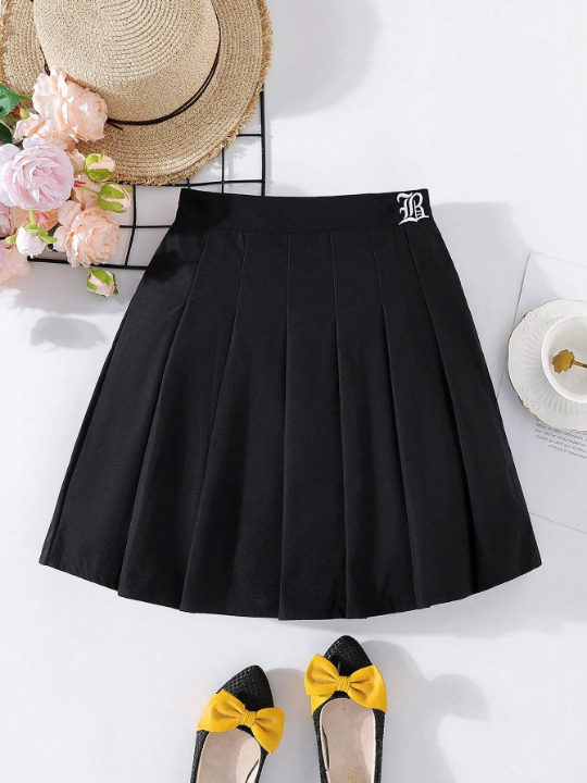 Teen Girl Letter Embroidered Pleated Skirt