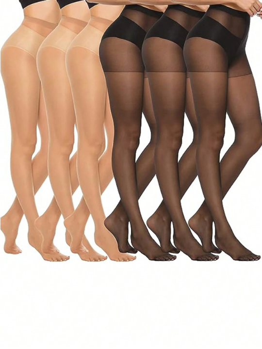 6pcs Women's Solid Color Ultra-Thin Sexy Sheer Pantyhose