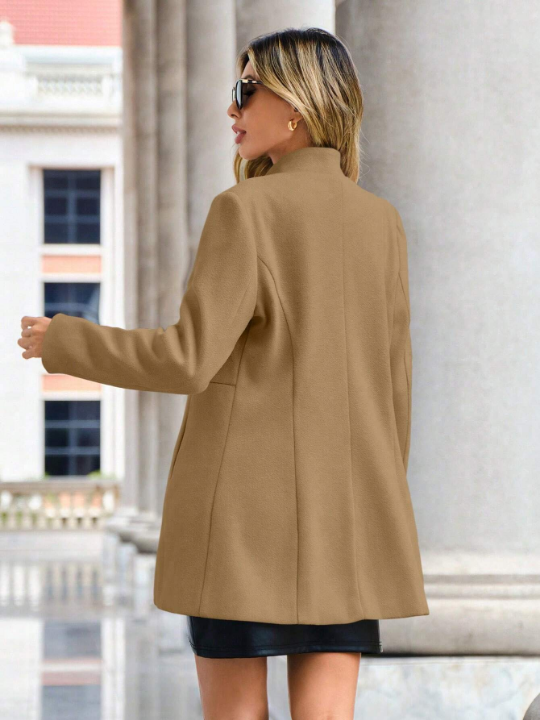 Women's Stand Collar Open Front Woolen Coat