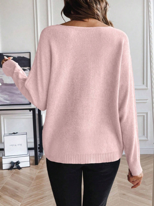 Essnce Casual Round Neck Solid Color Batwing Sleeve Loose Sweater