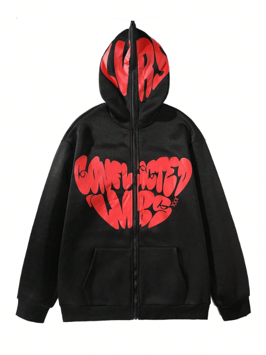 Manfinity EMRG Men's Loose Fit Hooded Sweatshirt With Text Graphic And Fleece Lining