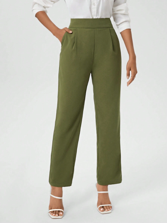 Ladies Solid Color Straight Leg Pants