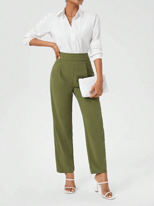 Ladies Solid Color Straight Leg Pants