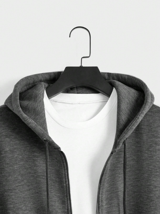 Cottnline Men Zip Up Drawstring Hoodie Without Tee