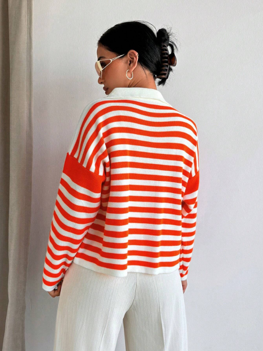 Frenchy Striped Pattern Drop Shoulder Sweater