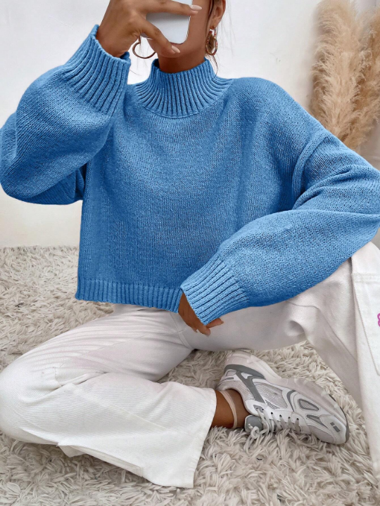 Mock Neck Drop Shoulder Sweater