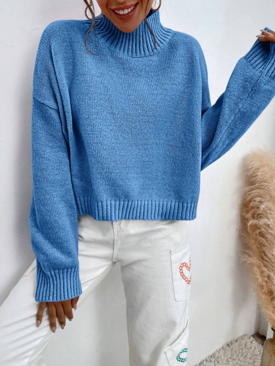 Mock Neck Drop Shoulder Sweater