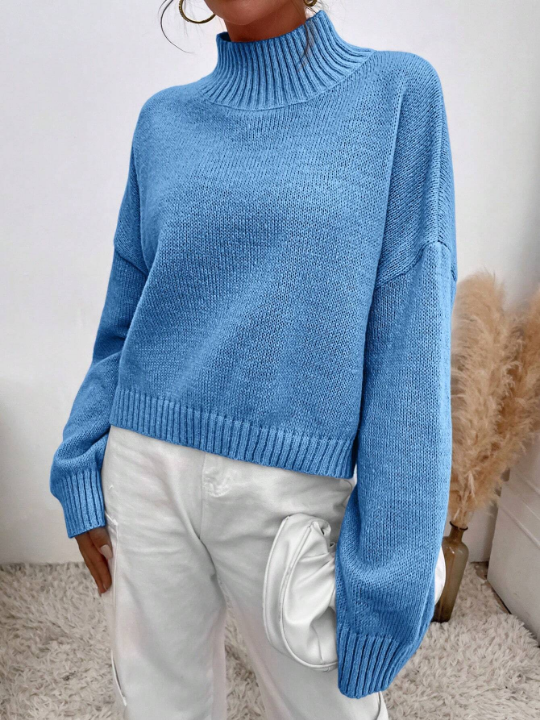 Mock Neck Drop Shoulder Sweater