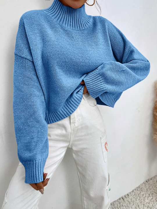 Mock Neck Drop Shoulder Sweater