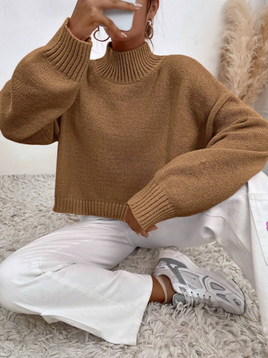 Mock Neck Drop Shoulder Sweater