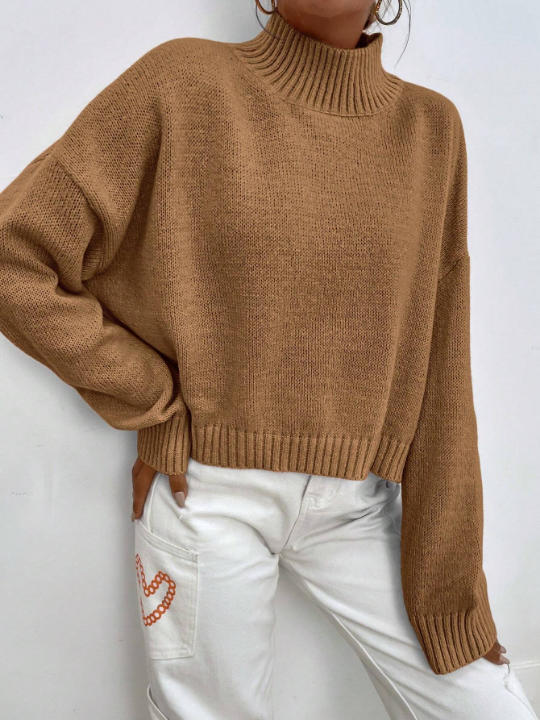 Mock Neck Drop Shoulder Sweater