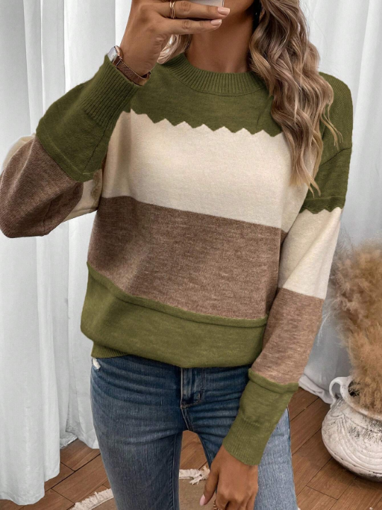 LUNE Color Block Drop Shoulder Sweater