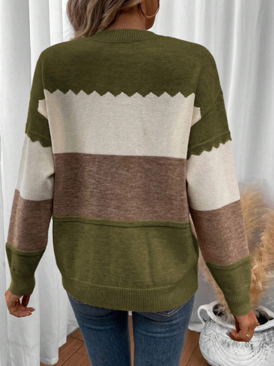 LUNE Color Block Drop Shoulder Sweater