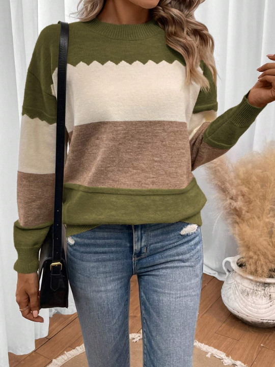 LUNE Color Block Drop Shoulder Sweater