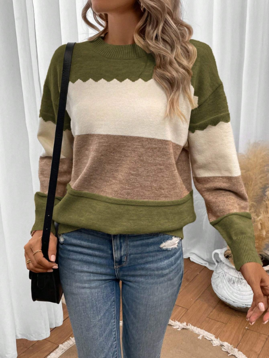 LUNE Color Block Drop Shoulder Sweater