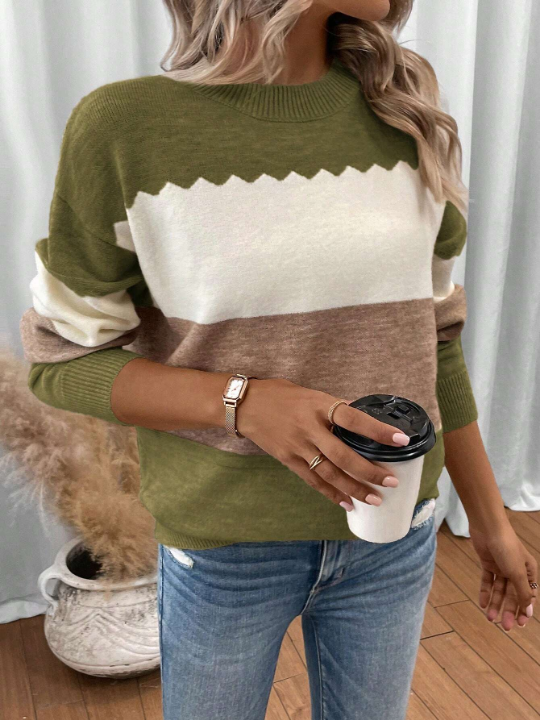 LUNE Color Block Drop Shoulder Sweater