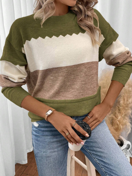 LUNE Color Block Drop Shoulder Sweater