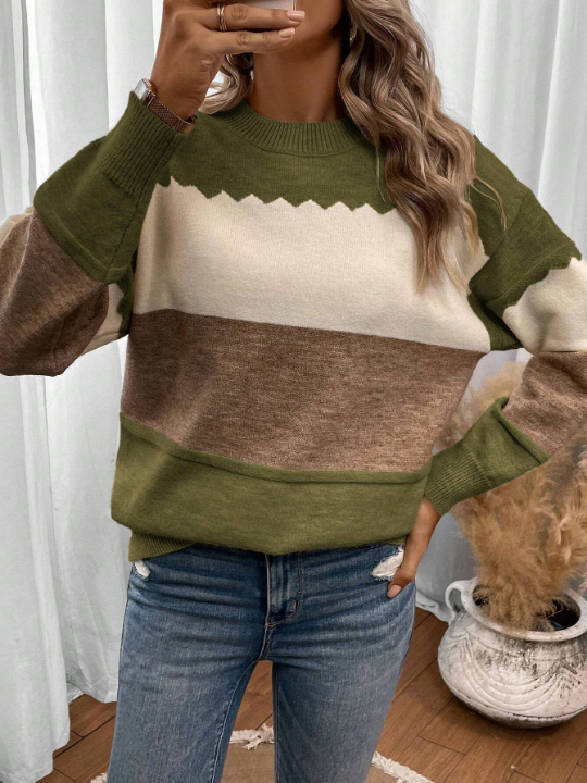 LUNE Color Block Drop Shoulder Sweater