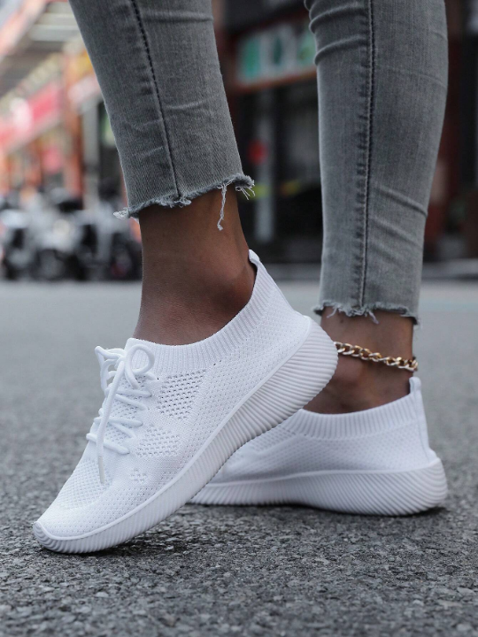 Spring & Autumn Fashionable White Breathable Lace-up Women's Running Shoes