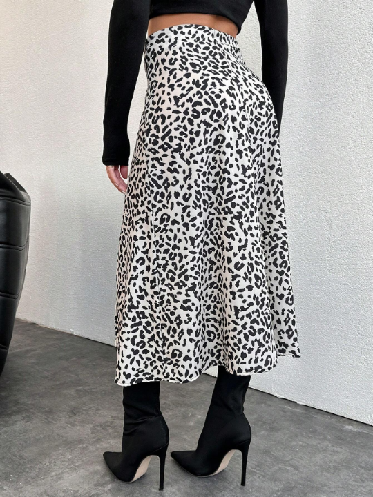 Frenchy Leopard Print High Slit Skirt