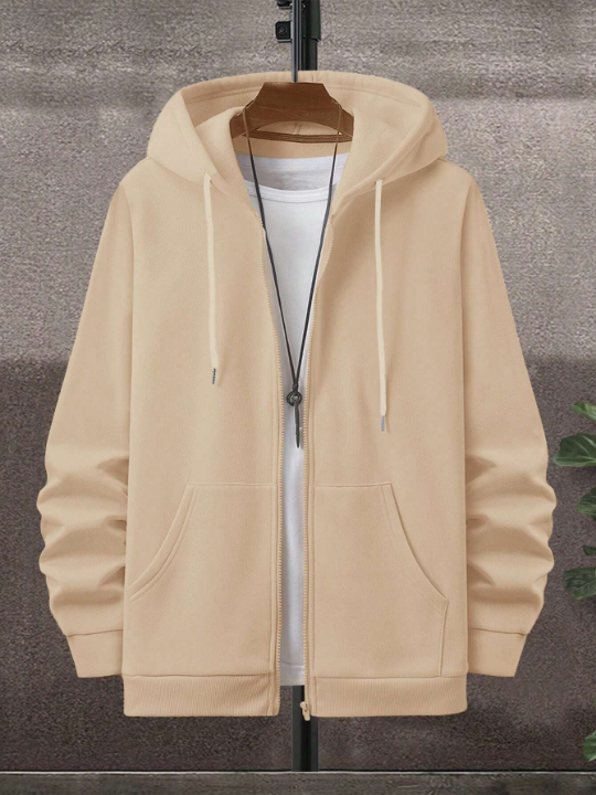 Cottnline Men Zip Up Drawstring Hoodie Without Tee