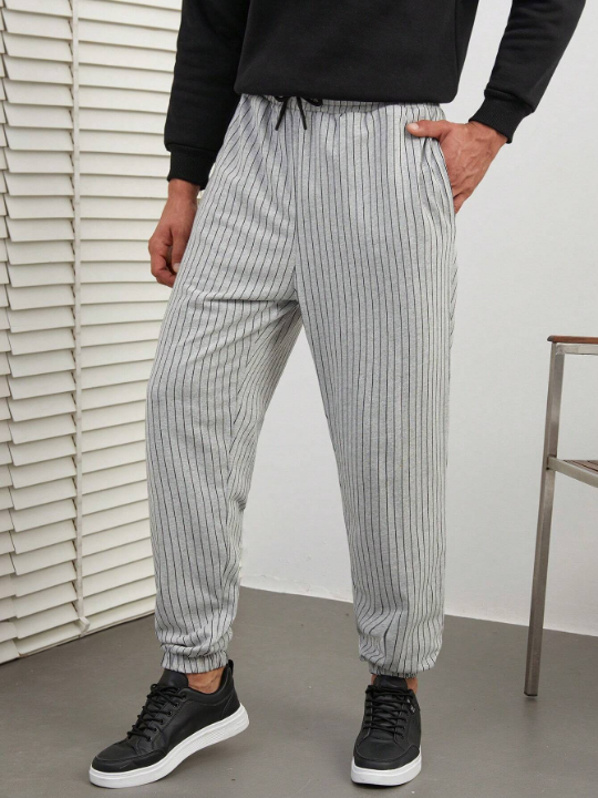 Manfinity Homme Men's Striped Drawstring Waist Long Pants