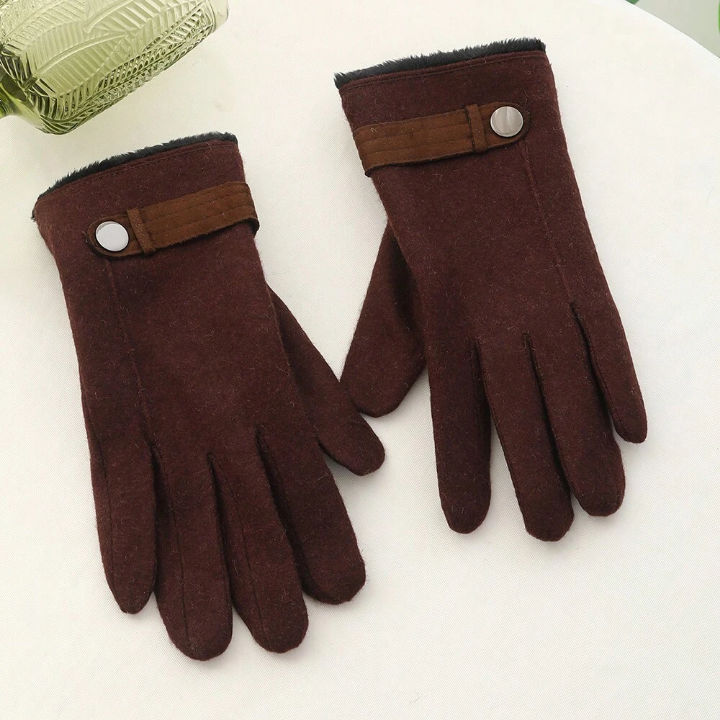 1pair Men's Genuine Coffee Wool Touch Screen Double-layer Fleece Lined Sports Cycling Gloves, Outdoor Use