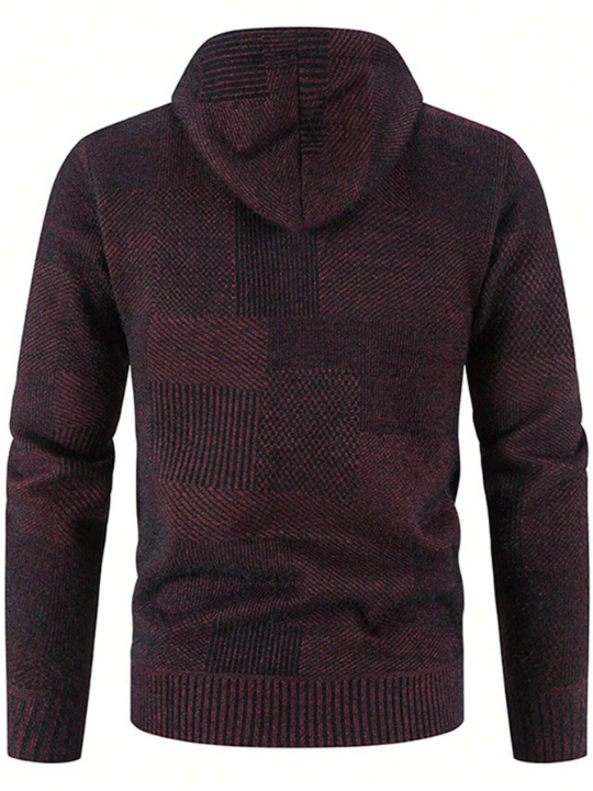 Men's Thickened Fleece Zipper Front Knitted Slim Jacket With Pockets And Hood, Warm Winter Coat