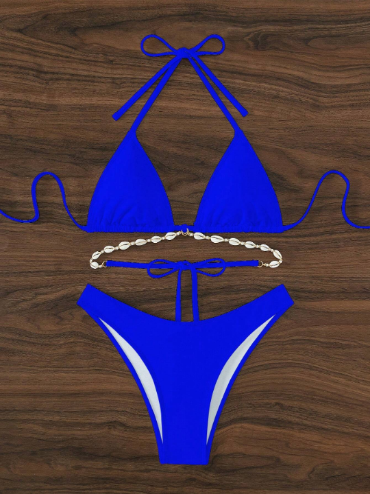 Triangle Bikini Swimsuit Set With Shell Decoration