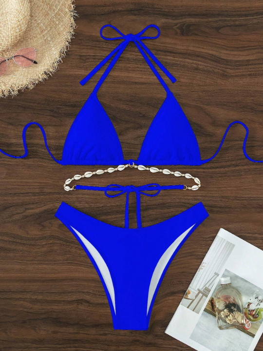 Triangle Bikini Swimsuit Set With Shell Decoration