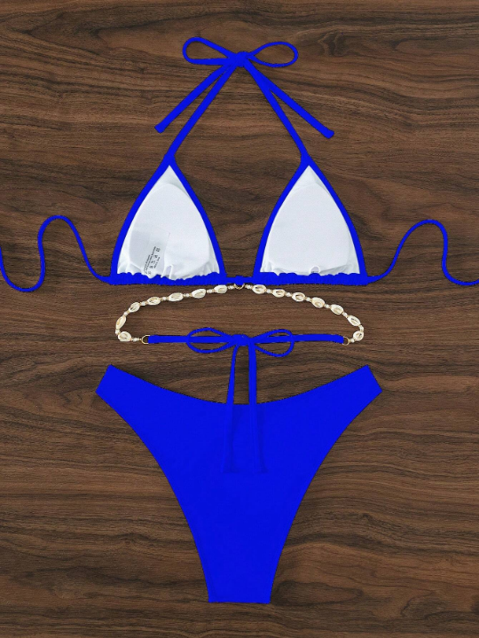 Triangle Bikini Swimsuit Set With Shell Decoration