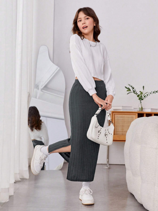 Teenage Girls' Elegant High-low Hem Split Skirt