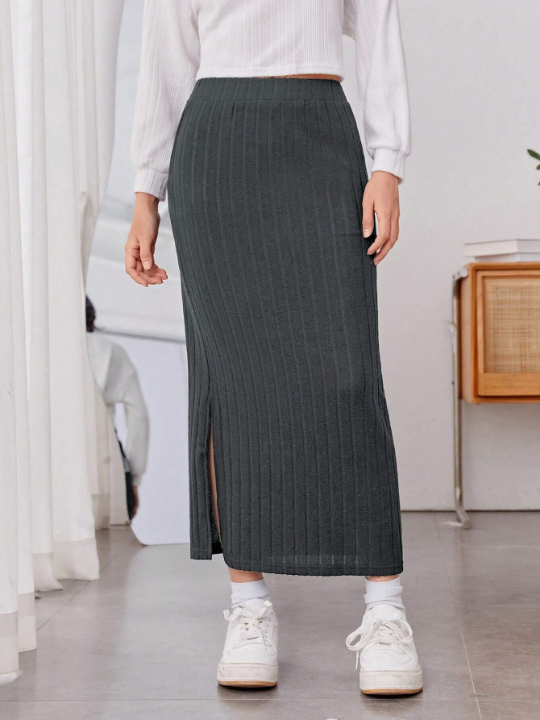 Teenage Girls' Elegant High-low Hem Split Skirt