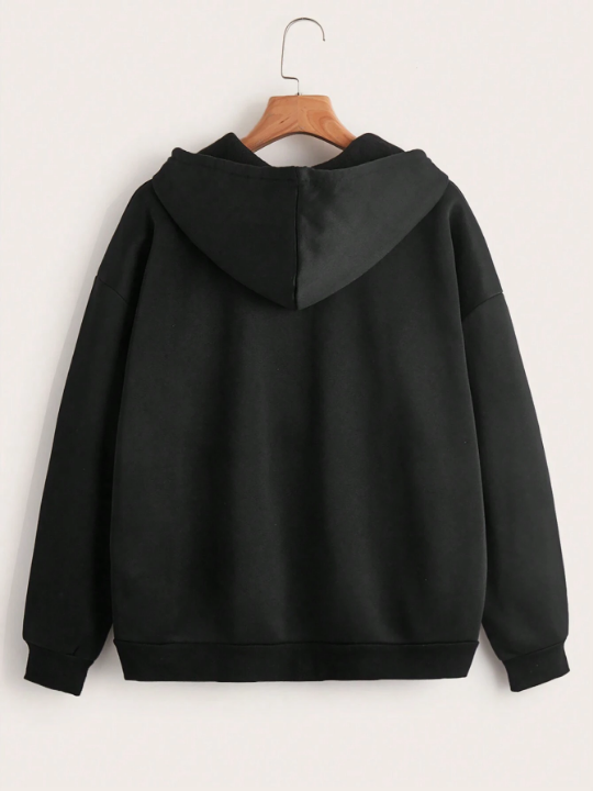 Men's Solid Color Hoodie With Zipper Closure And Drawstring